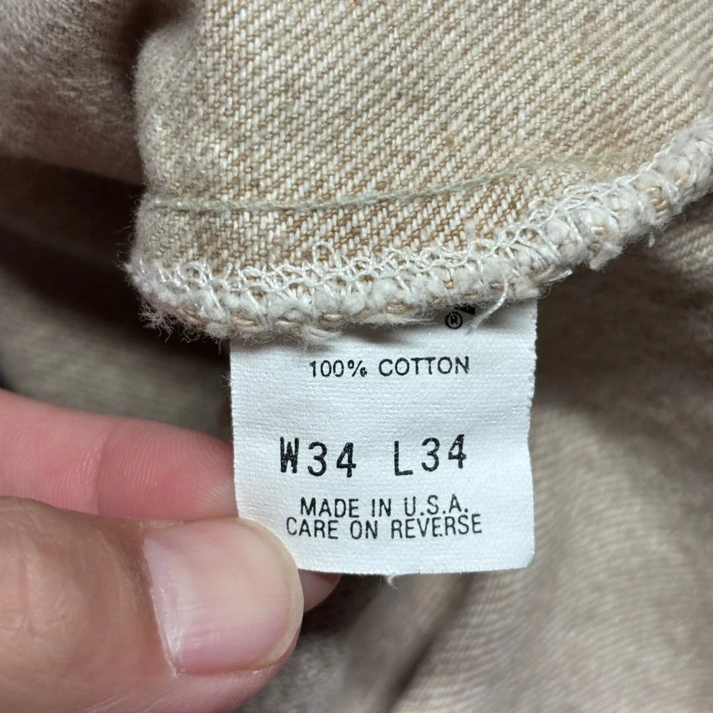 Levi's 550 Vintage 90s USA Made Tan Khaki Denim Jeans Mens 34x34 Relaxed Taper